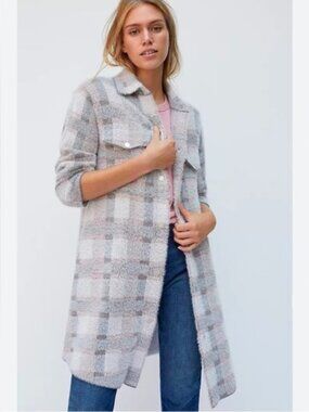 Anthropologie Pilcro Plaid Eliza Shacket Jacket Eyelash Pastel Checkered Size XS